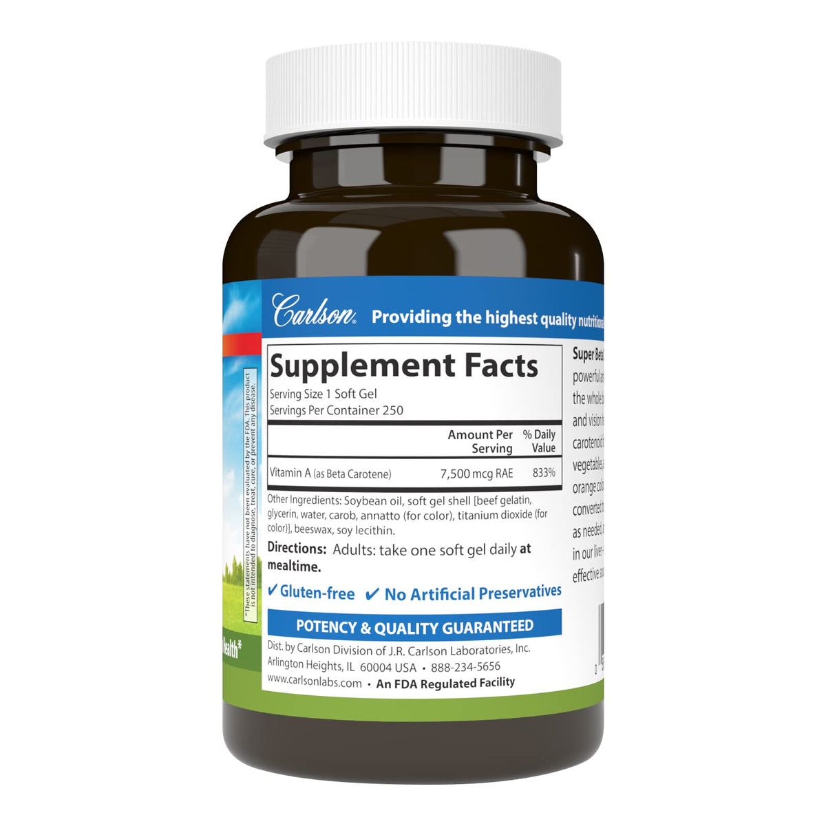 Carlson Super Beta Carotène 25000 IU 15 mg gélules arrière