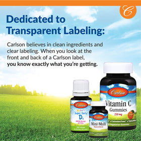 Carlson Super-C Complex 500 mg, vue de l'arrière de l'emballage