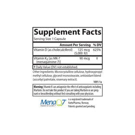 Carlson Super D3 + K2, dos de l'emballage avec informations nutritionnelles