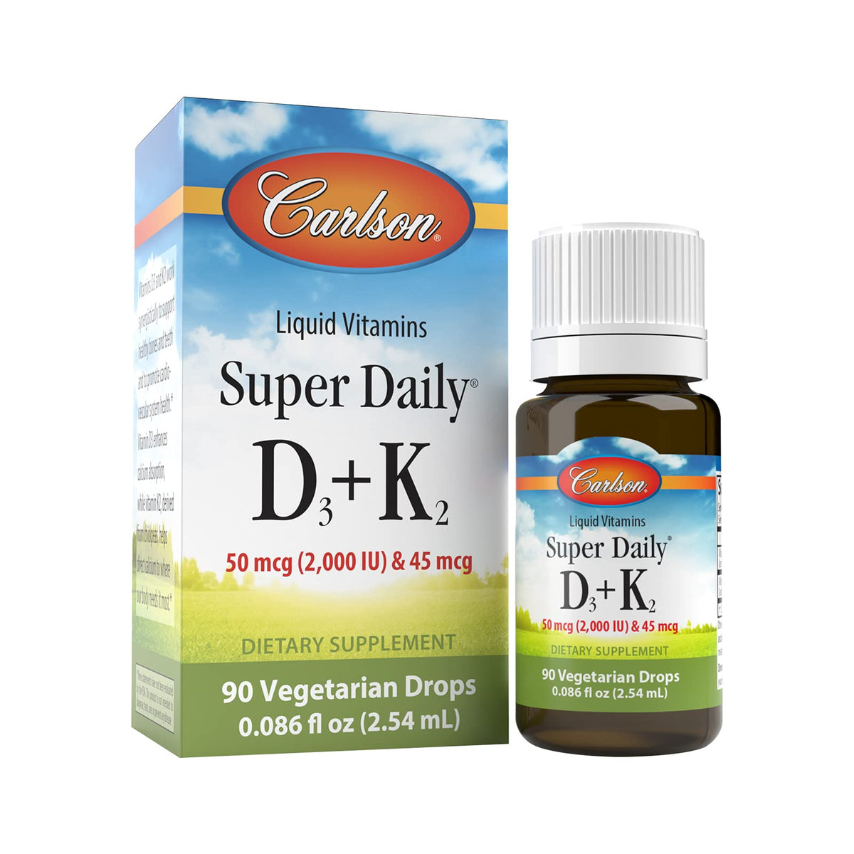 Carlson Super Daily D3 + K2 50 mcg flacon de 2,54 ml vue de face
