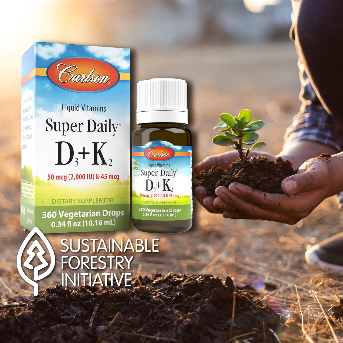 Carlson Super Daily D3 + K2 flacon vu de côté