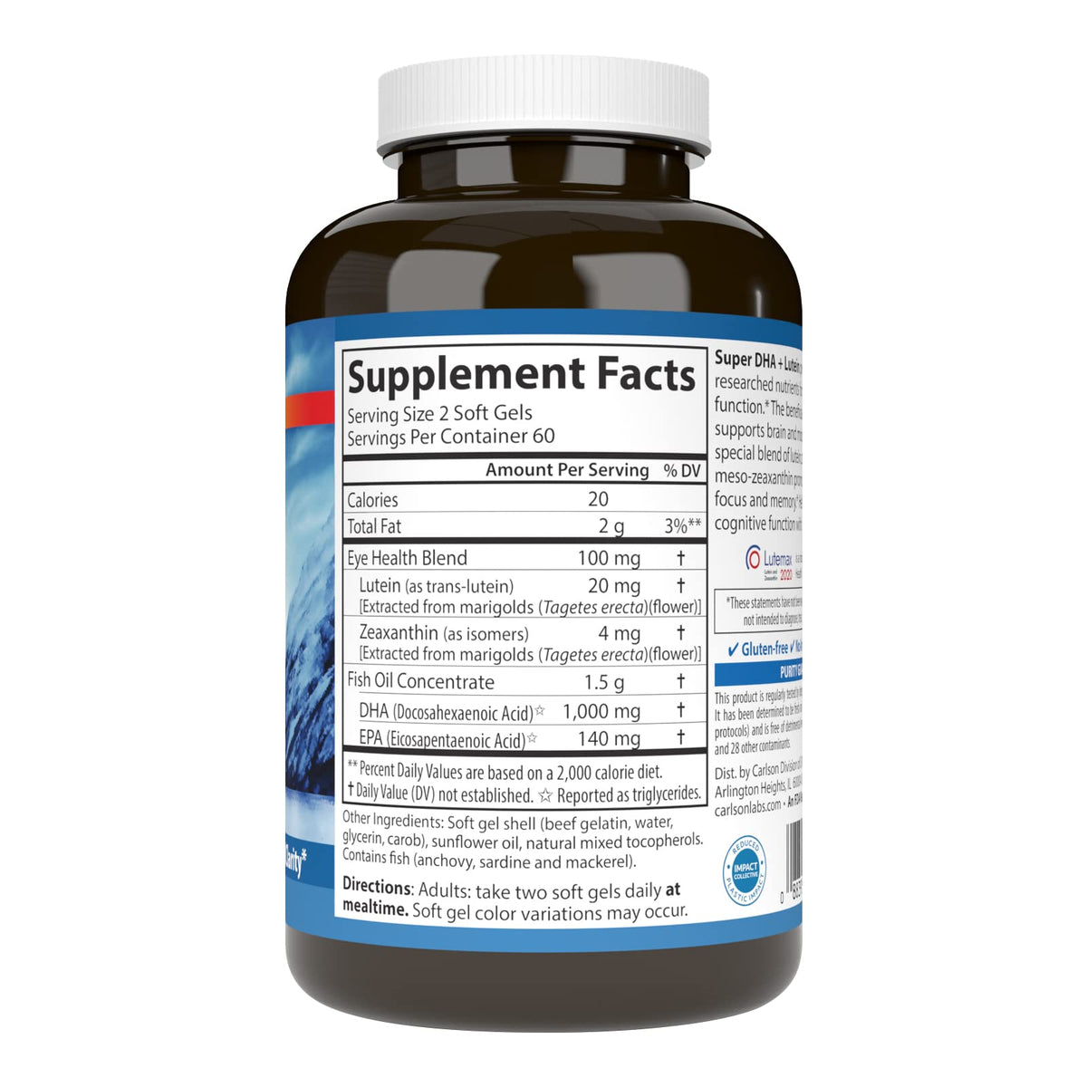 Carlson Super DHA Plus Lutein 1000 mg gélules arrière