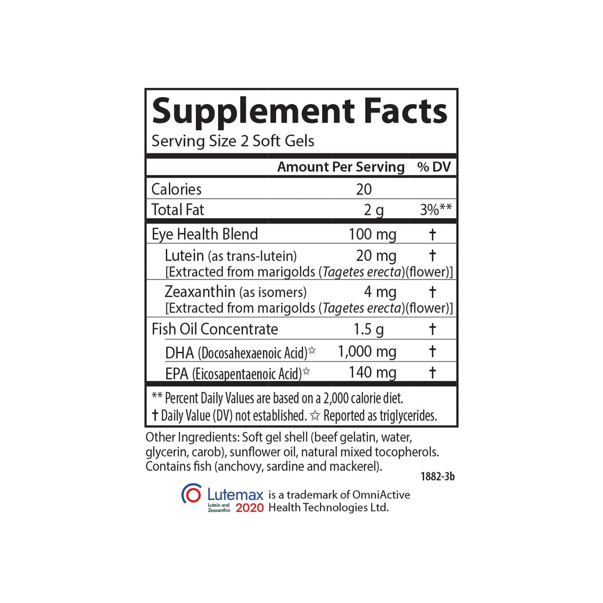 Carlson Super DHA Plus Lutein 1000 mg gélules sur une table