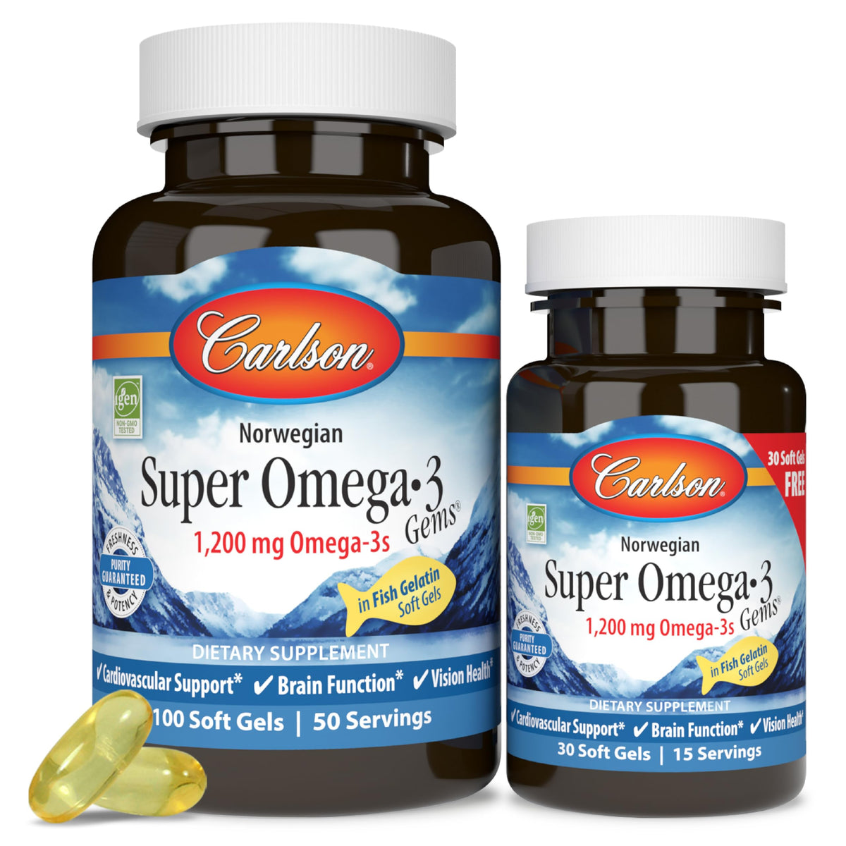 Carlson Super Omega-3 Gems 100 gélules pescétariennes vue de face