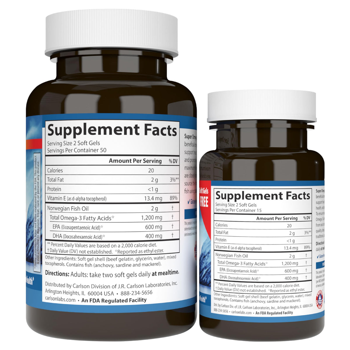 Carlson Super Omega-3 Gems 1200 mg gélules avec des ingrédients