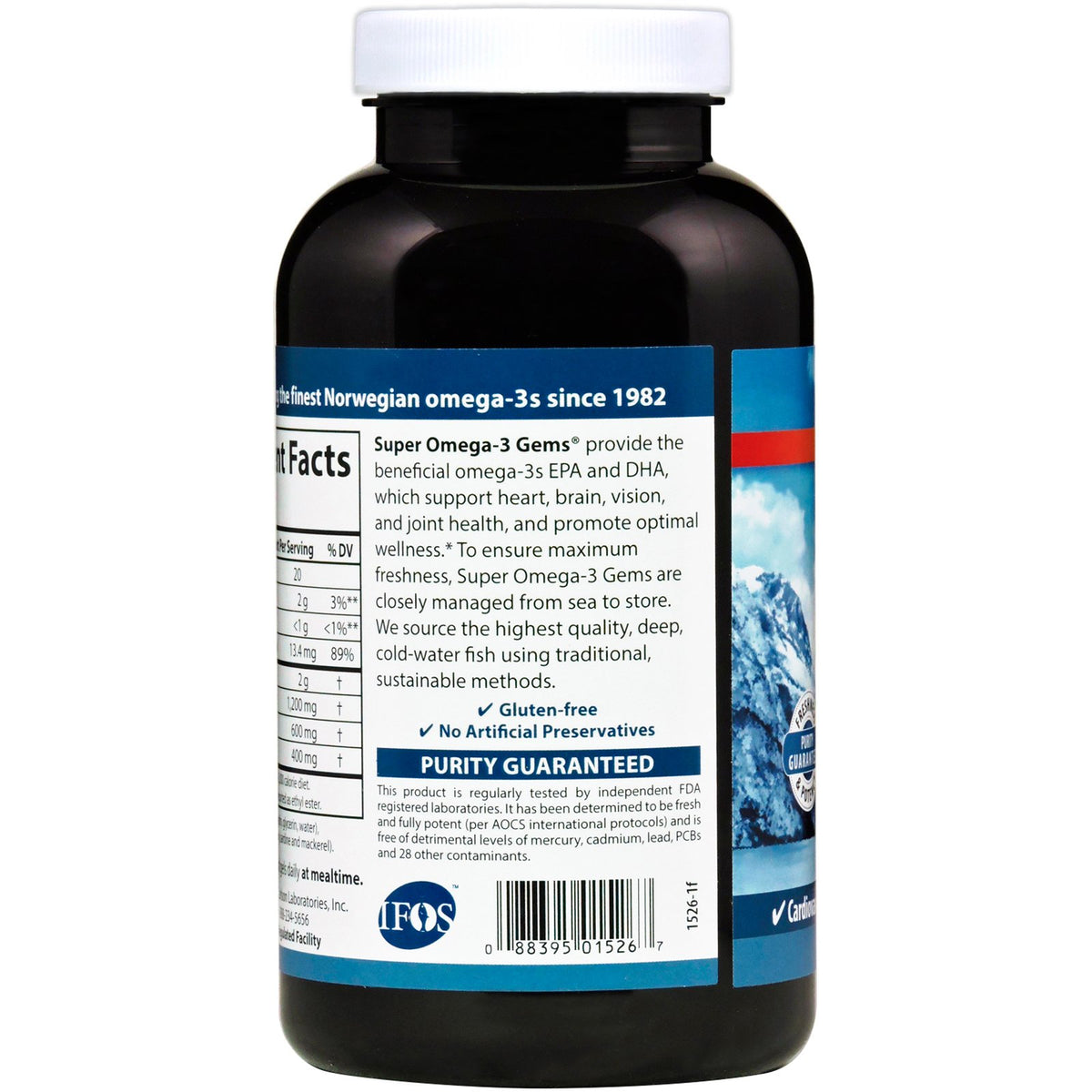 Carlson Super Omega-3 Gems 1200 mg gélules molles avec vue sur les ingrédients