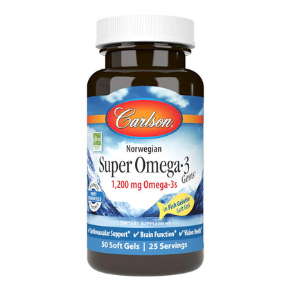 Carlson Super Omega-3 Gems 50 gelules pescatariennes vue de face