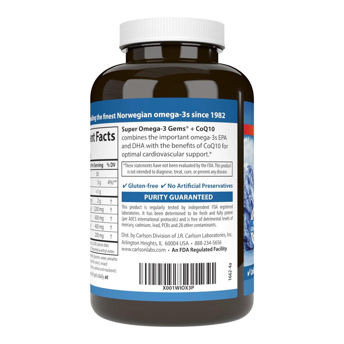 Carlson Super Omega-3 Gems + CoQ10 1200 mg gélules ouvertes avec dosage