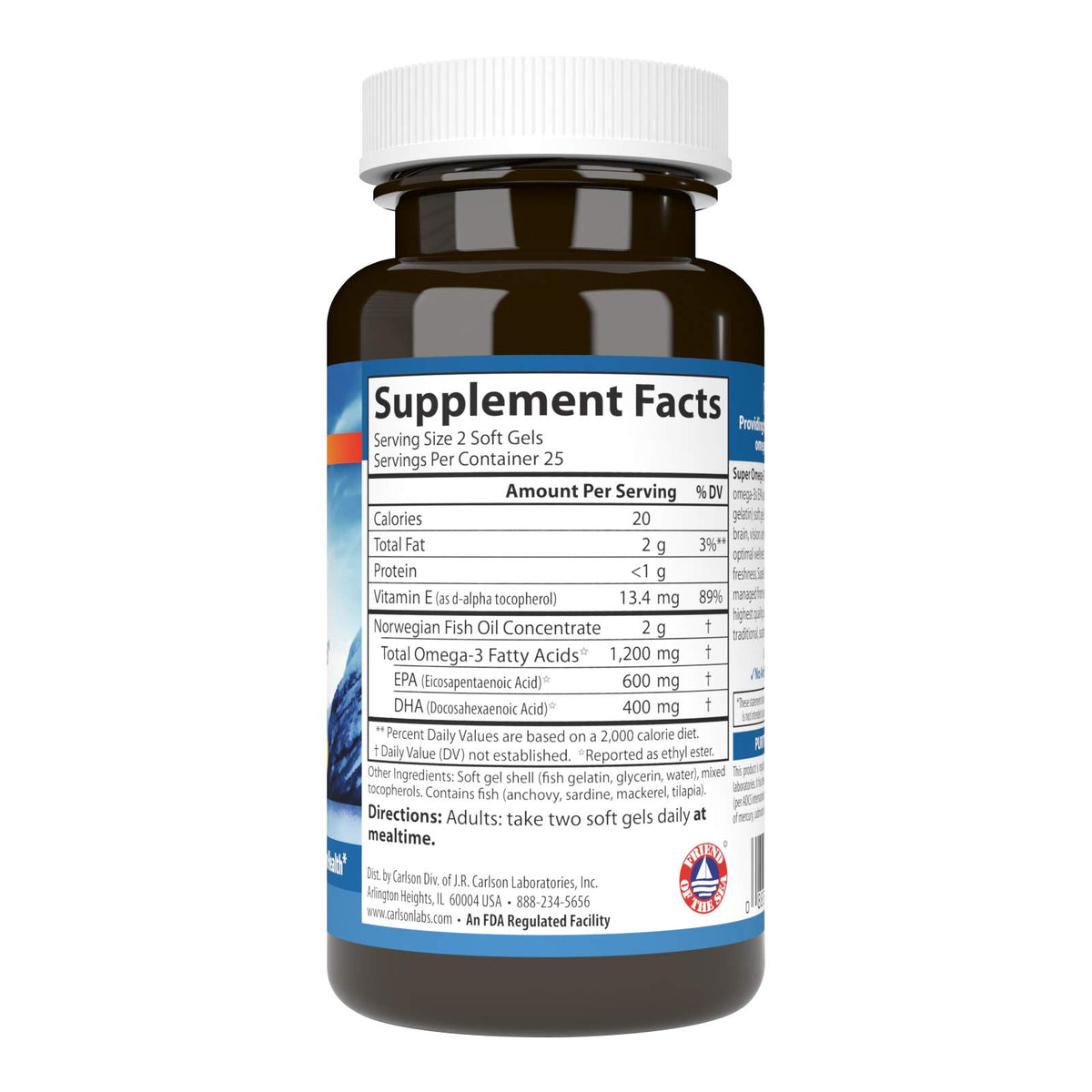 Carlson Super Omega-3 Gems emballage et informations nutritionnelles