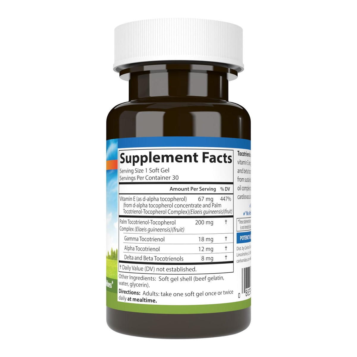 Carlson Tocotrienols 40 mg gélules molles vue de côté