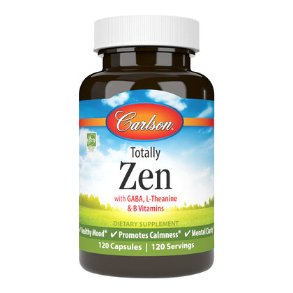 Carlson Totally Zen GABA L-Theanine 120 Capsules, vue de face