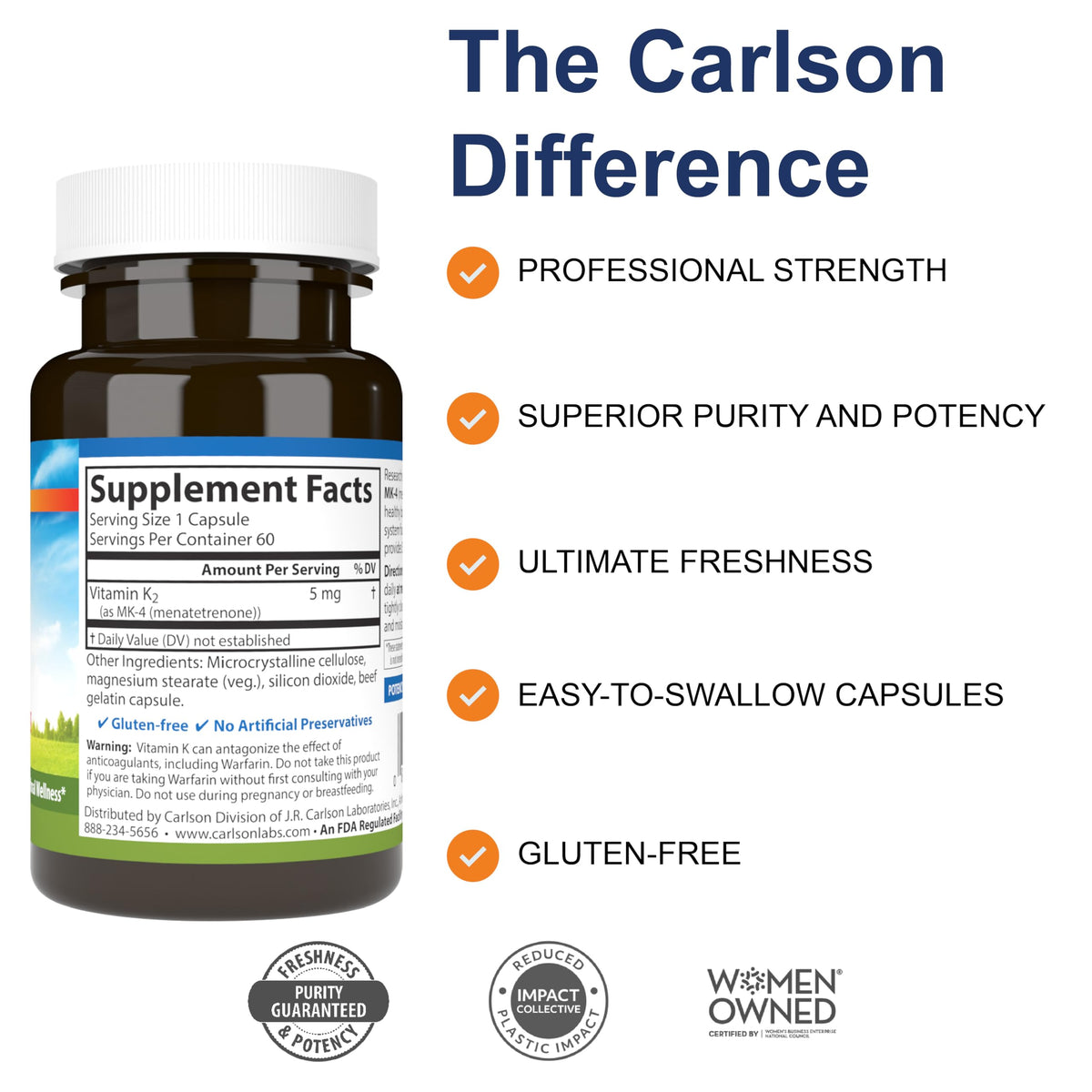 Carlson Vitamin K2 MK-4 5 mg boîte avec 60 capsules