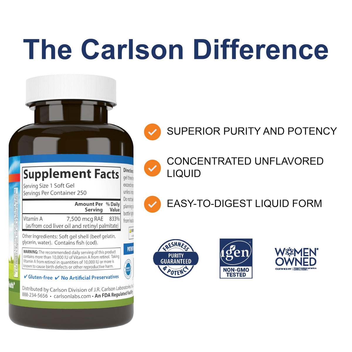 Carlson Vitamine A 25000 UI gélules molles, vue de côté