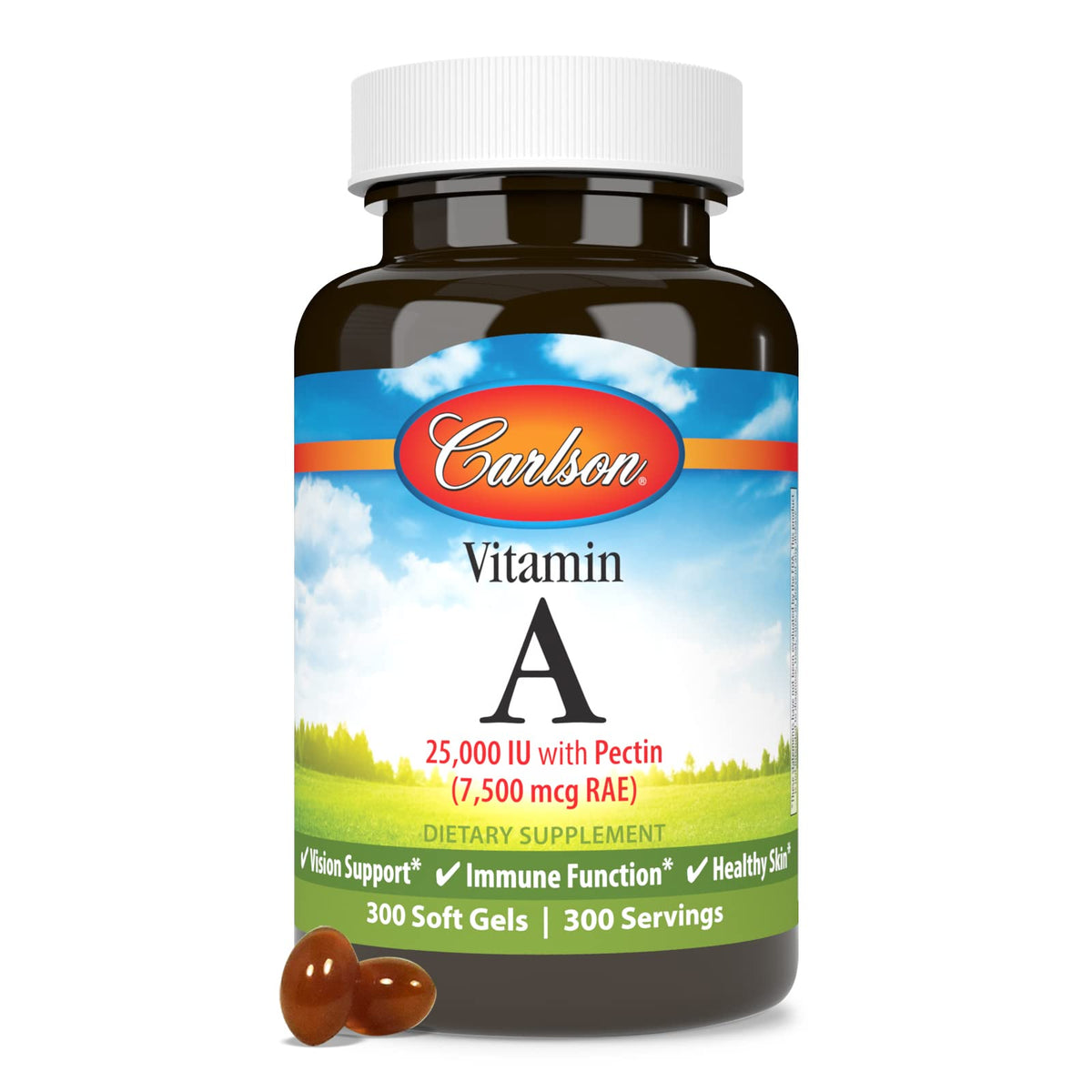 Carlson Vitamine A 25000 UI gélules souples en gros plan