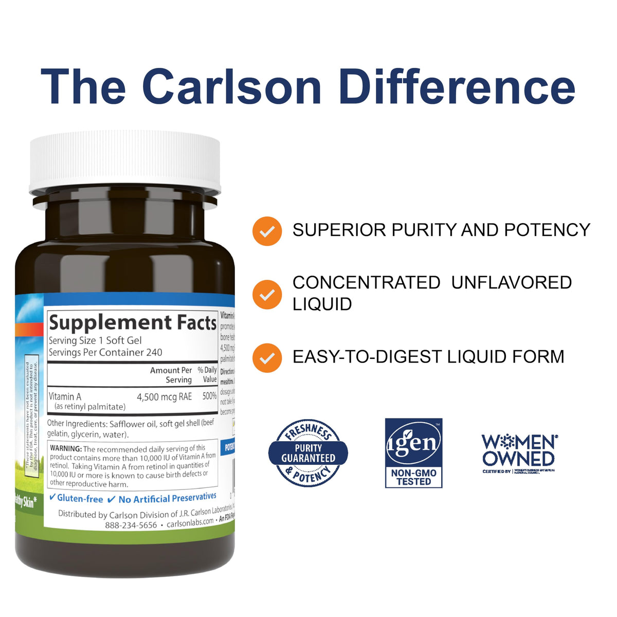 Carlson Vitamine A Palmitate 15 000 UI gélule molle, gros plan