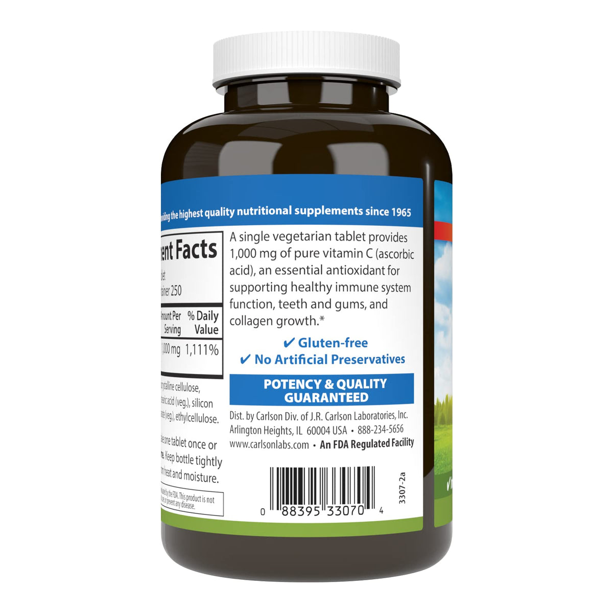 Carlson Vitamine C 1 000 mg étiquette du flacon