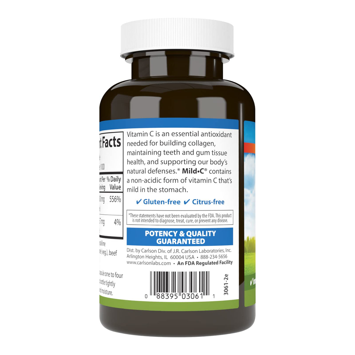 Carlson Vitamine C 500 mg capsules sur fond blanc