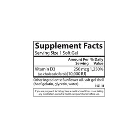 Carlson Vitamine D3 10 000 UI gélules molles sur une table