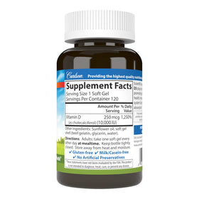 Carlson Vitamine D3 10 000 UI gélules molles vue de côté