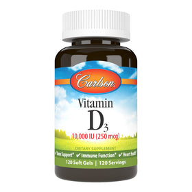 Carlson Vitamine D3 10 000 UI gélules molles vue de face