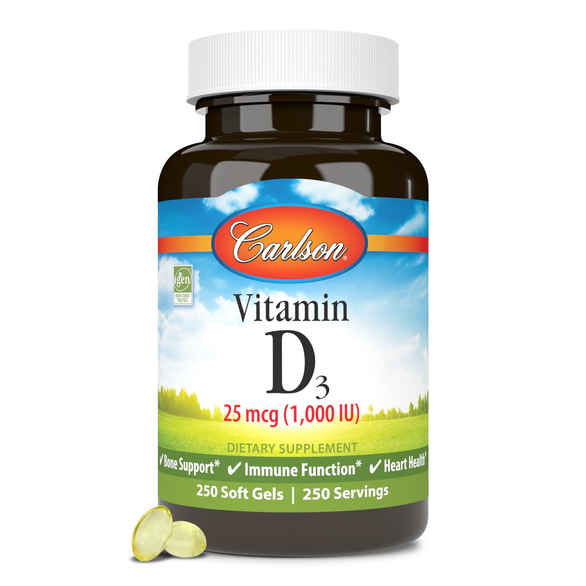 Carlson Vitamine D3 1000 IU 250 gélules en boîte