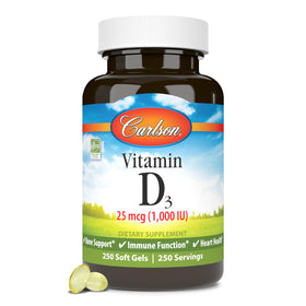 Carlson Vitamine D3 1000 IU 250 gélules en boîte