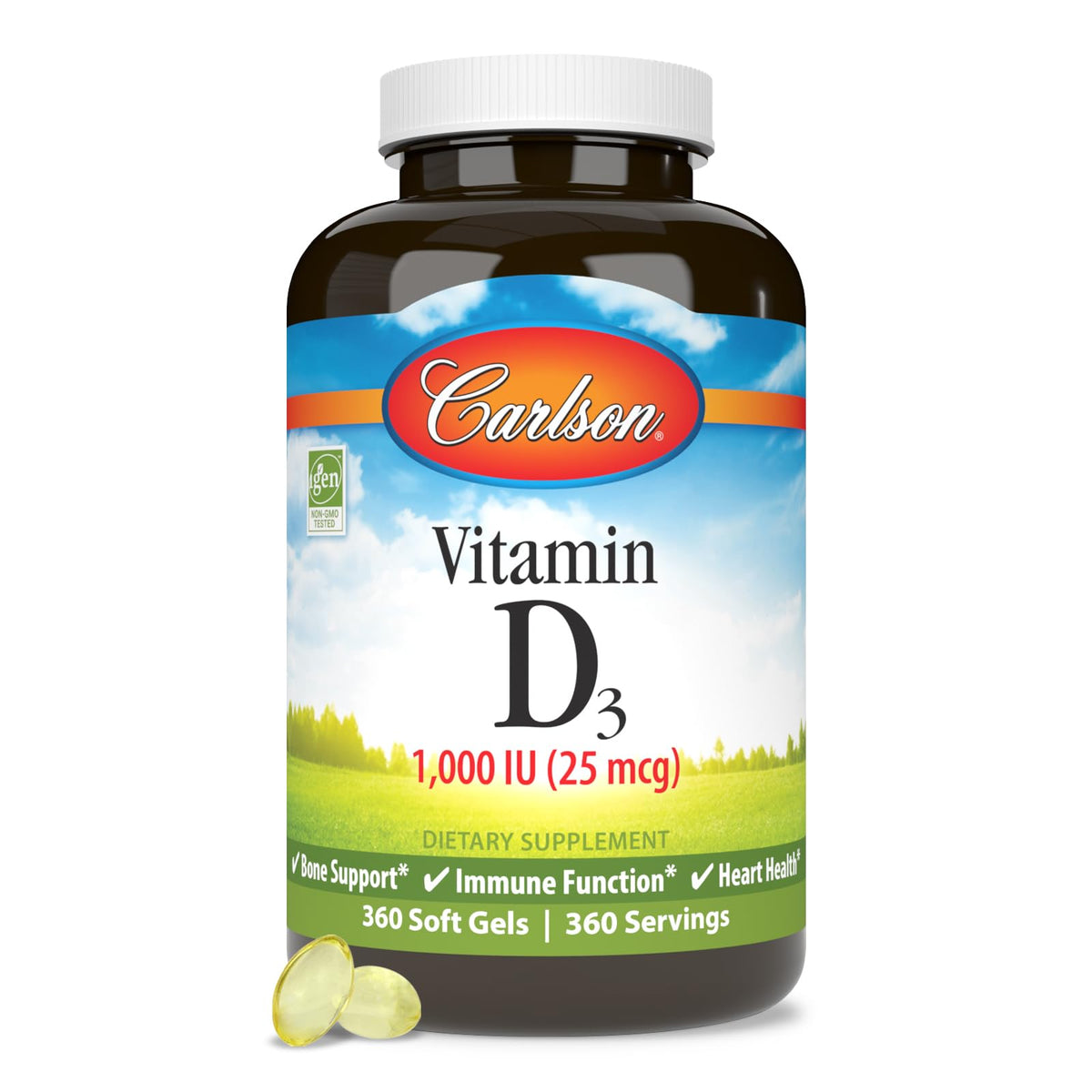 Carlson Vitamine D3 1000 UI près de fruits et légumes