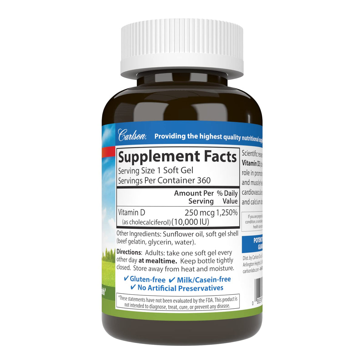 Carlson Vitamine D3 10000 UI gélules molles vue arrière