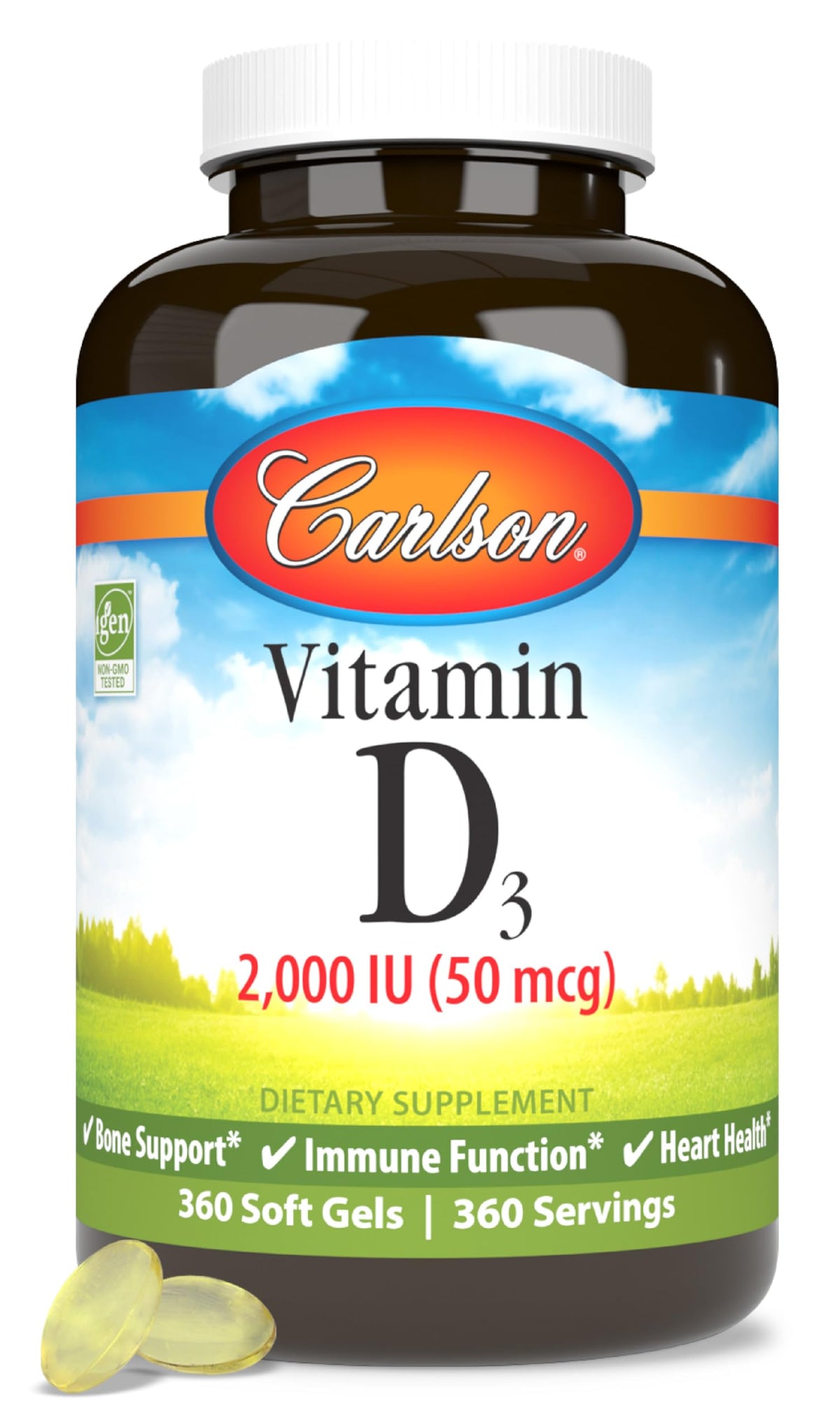 Carlson Vitamine D3 2000 UI 360 gélules molles vue avant