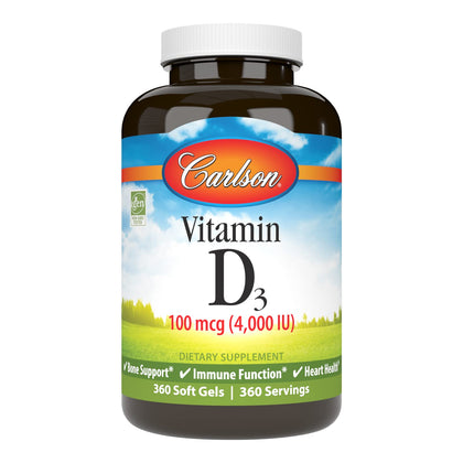 Carlson Vitamine D3 4000 IU 360 gélules molles vue avant