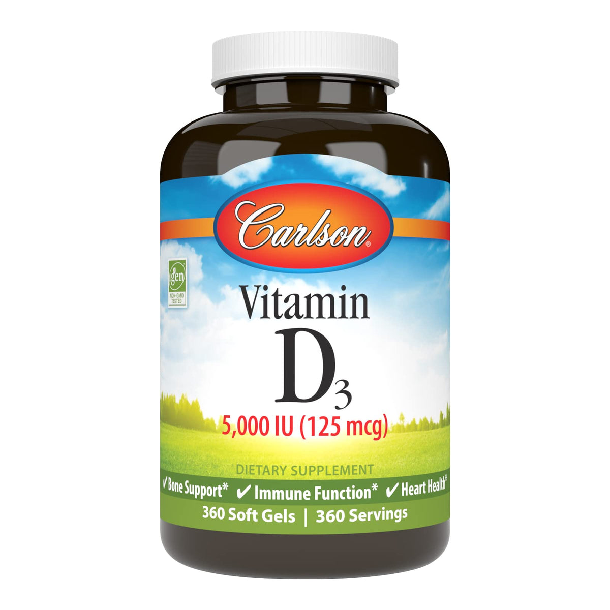 Carlson Vitamine D3 5 000 UI 360 gélules molles, emballage avant