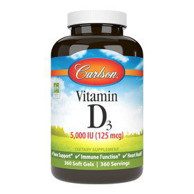 Carlson Vitamine D3 5 000 UI 360 gélules molles, emballage avant