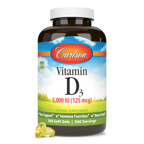 Carlson Vitamine D3 5 000 UI gélules molles, vue de l'arrière