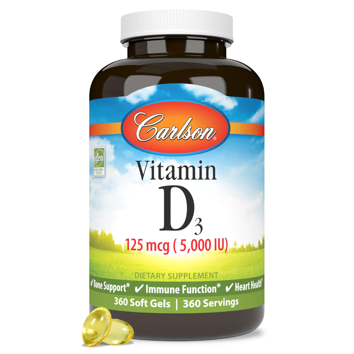 Carlson Vitamine D3 5000 IU 125 mcg flacon avant