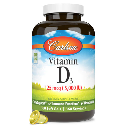 Carlson Vitamine D3 5000 IU 125 mcg flacon avant