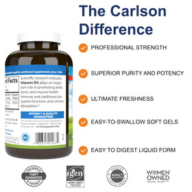 Carlson Vitamine D3 gélules molles avec étiquette claire