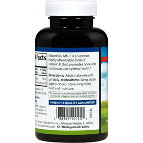 Carlson Vitamine K2-7 gélules 180 compte, présentation avec étiquette