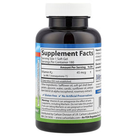 Carlson Vitamine K2-7 gélules 180 compte, vue de côté
