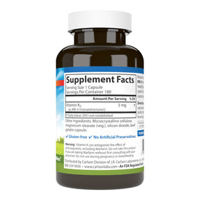 Carlson Vitamine K2 MK-4 180 Capsules - côté du flacon