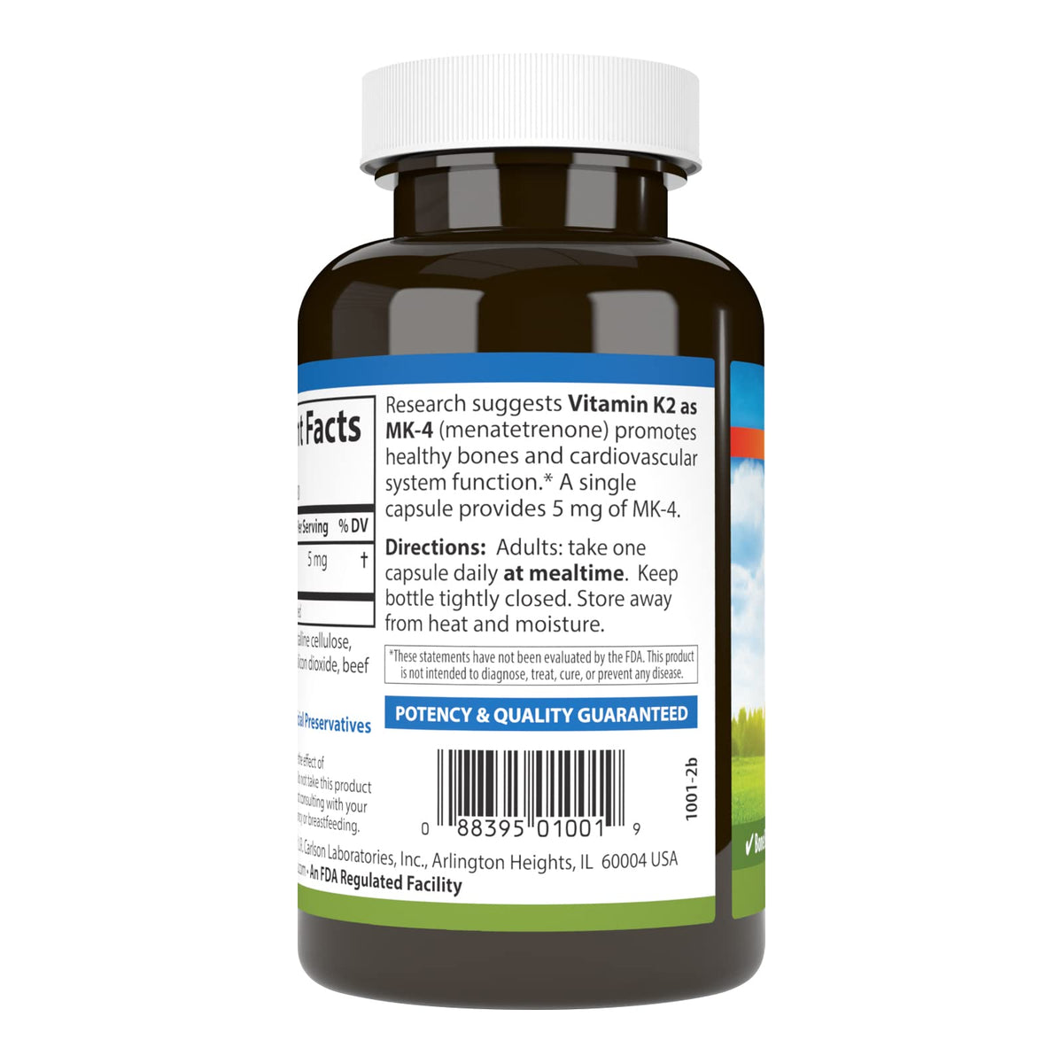 Carlson Vitamine K2 MK-4 180 Capsules - vue arrière du flacon