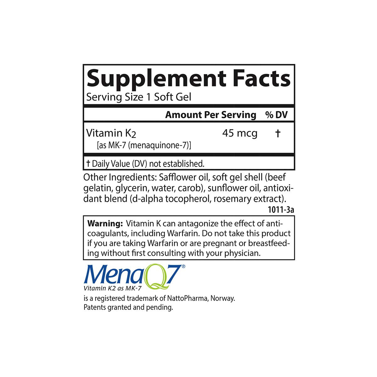Carlson Vitamine K2 MK-7 45 mcg gélules douces avec boîte