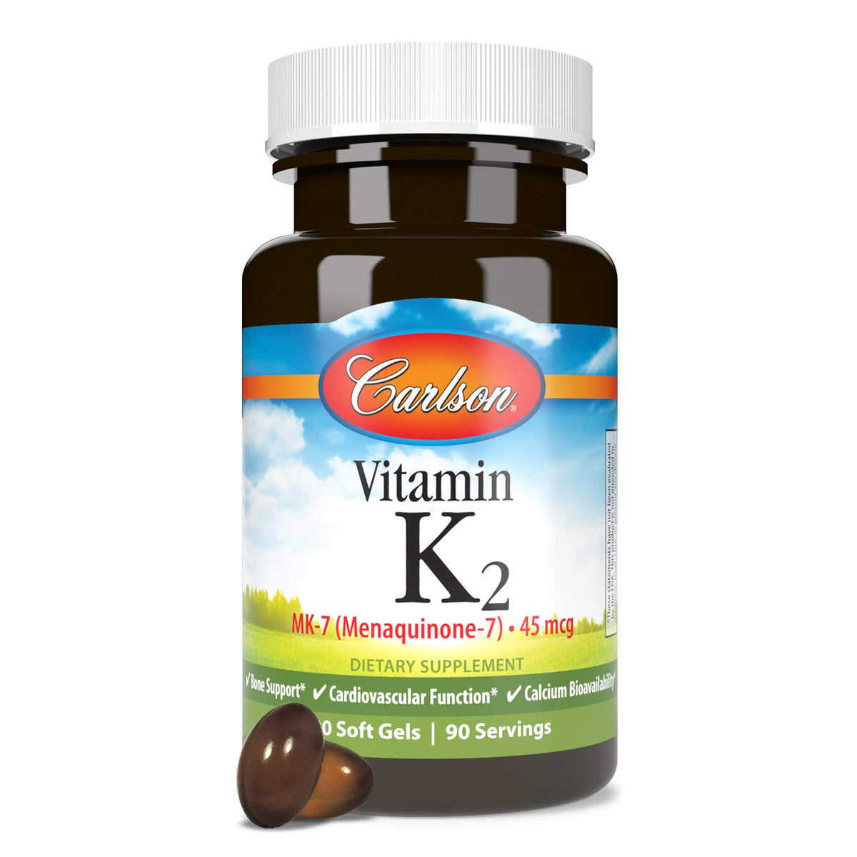 Carlson Vitamine K2 MK-7 45 mcg gélules douces sur table