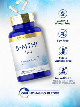 Carlyle 5-MTHF L Methylfolate 1mg capsules avec verre d'eau