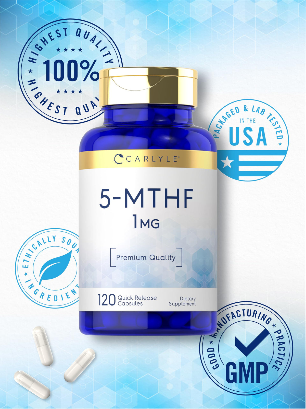Carlyle 5-MTHF L Methylfolate 1mg capsules côté