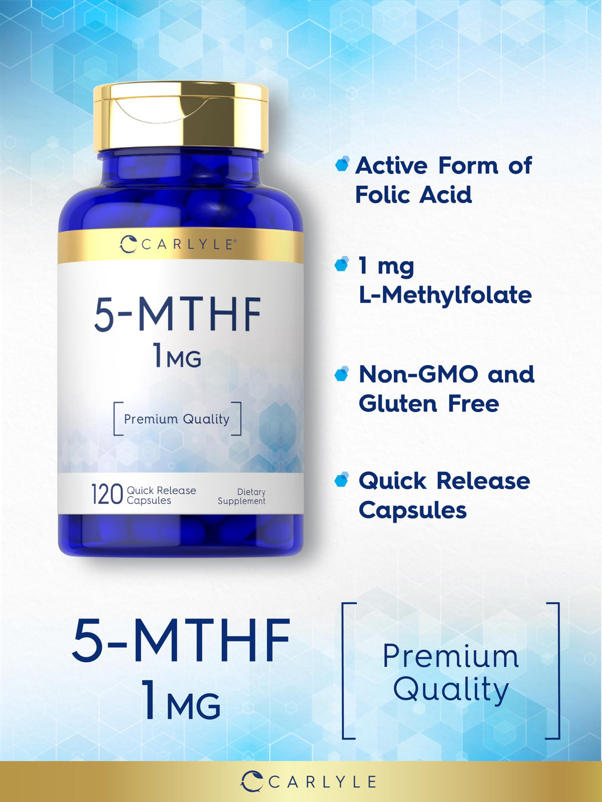 Carlyle 5-MTHF L Methylfolate 1mg capsules sur table