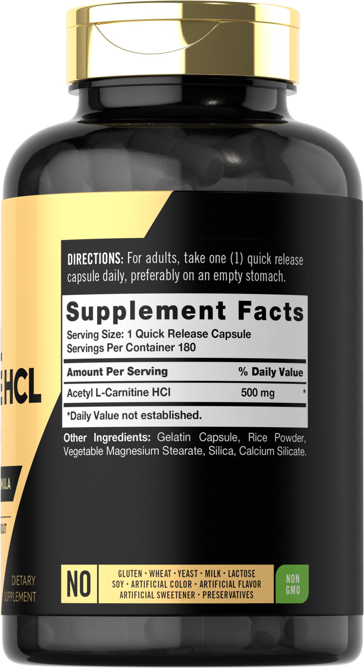 Carlyle Acétyl L-Carnitine 500mg Capsules - arrière de l'emballage