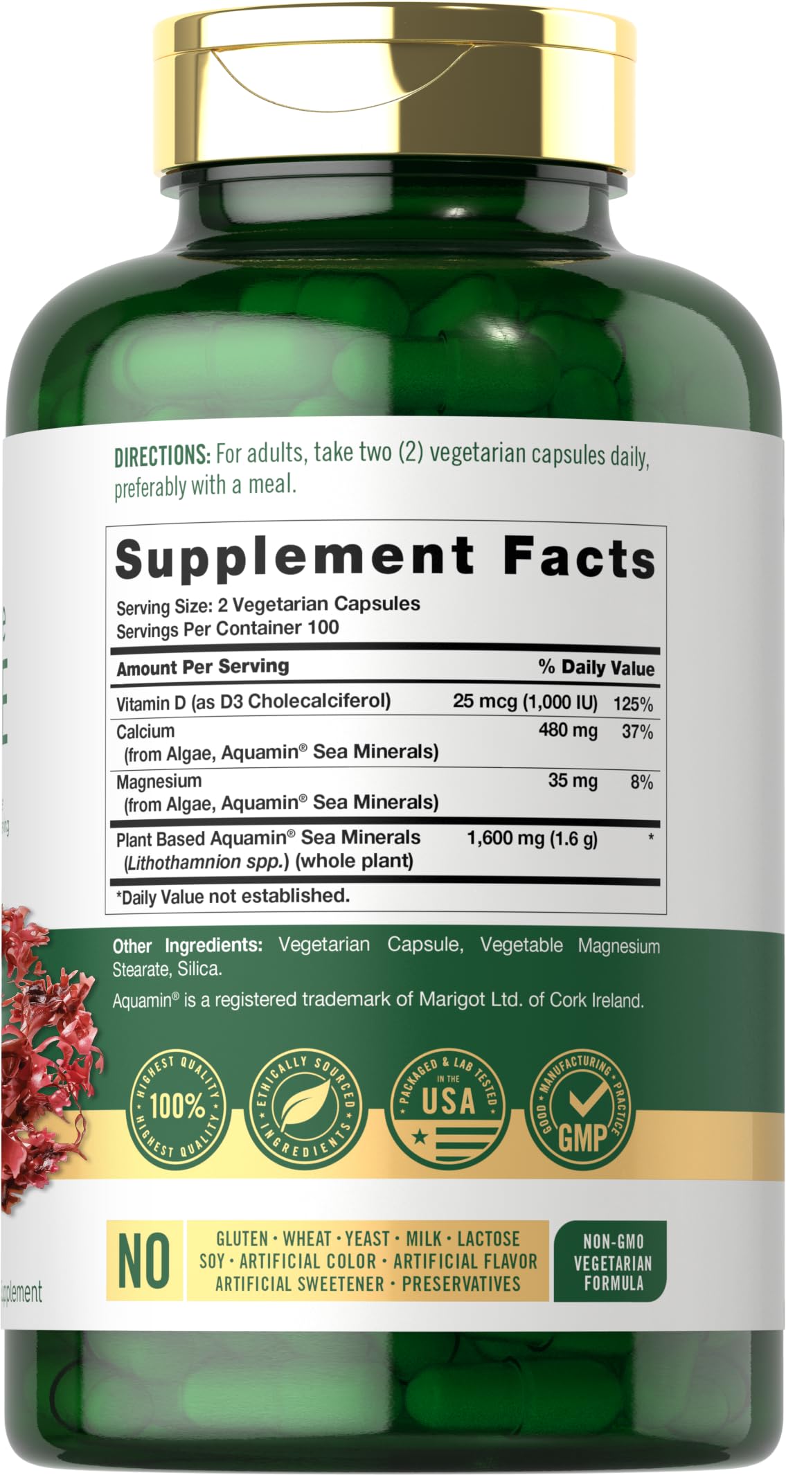 Carlyle Algue Marine Rouge 1600mg capsules vues de dessus