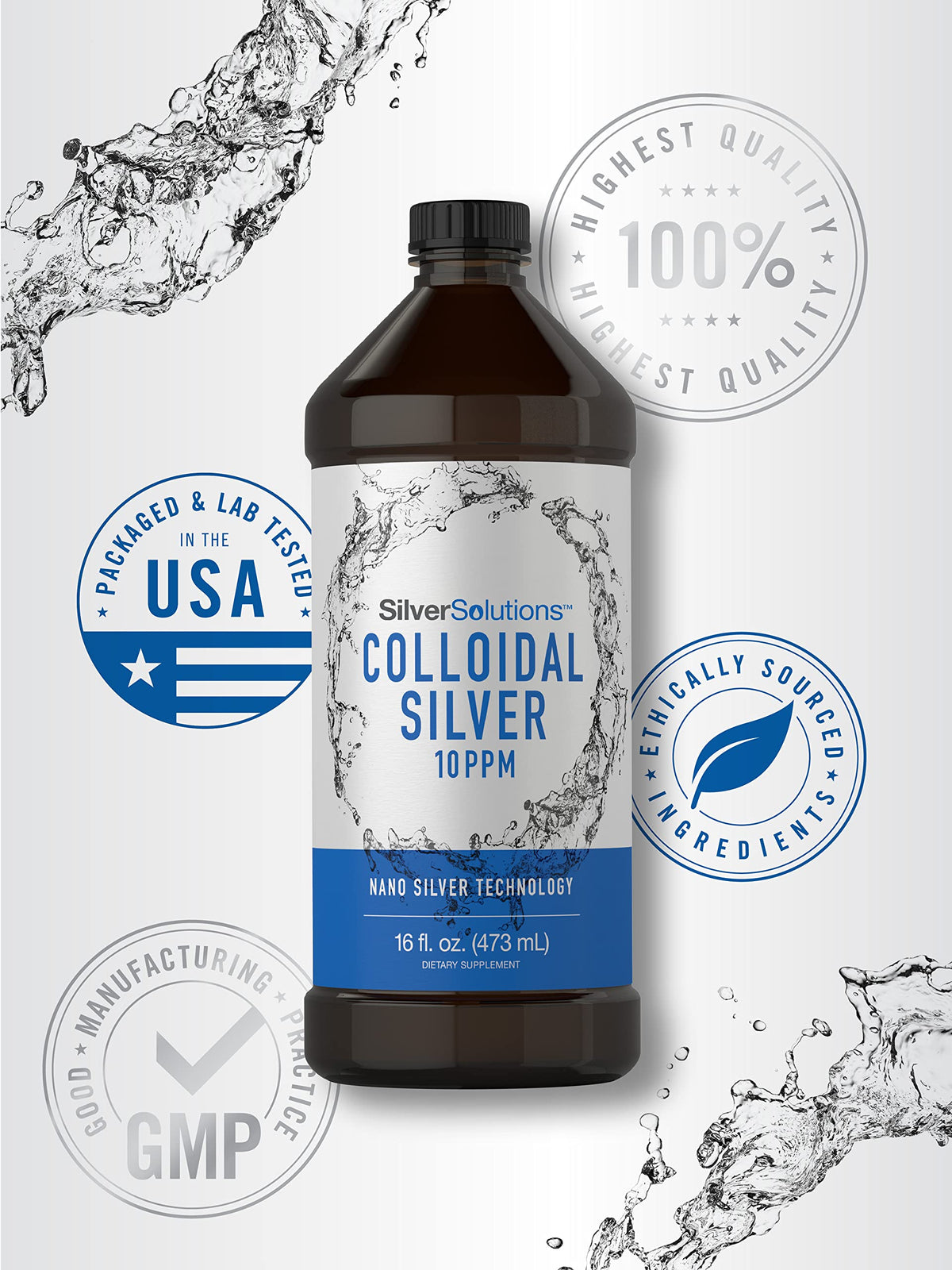 Carlyle Argent Colloïdal Liquide 10 PPM arrière de la bouteille