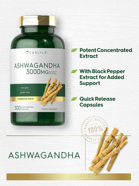 Carlyle Ashwagandha capsules avec un verre d'eau
