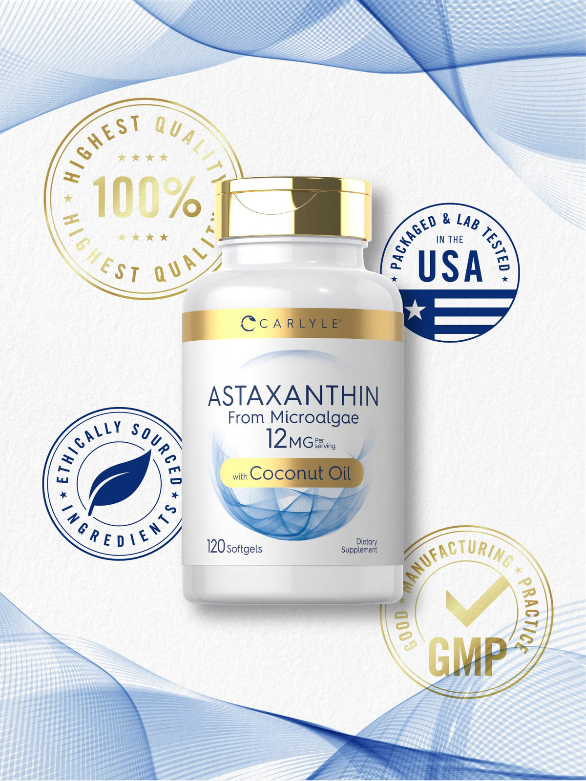 Carlyle Astaxanthin 12mg gélules molles, étiquette détaillée